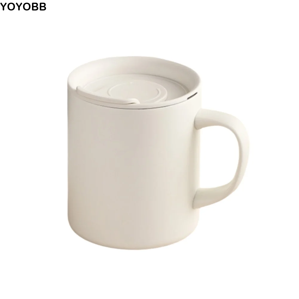 

Creative Double-Walled Insulated Coffee Mug 300 ML Rotating Dust Cover Office Water Cup with Scale Stainless Steel Milk Cup Home