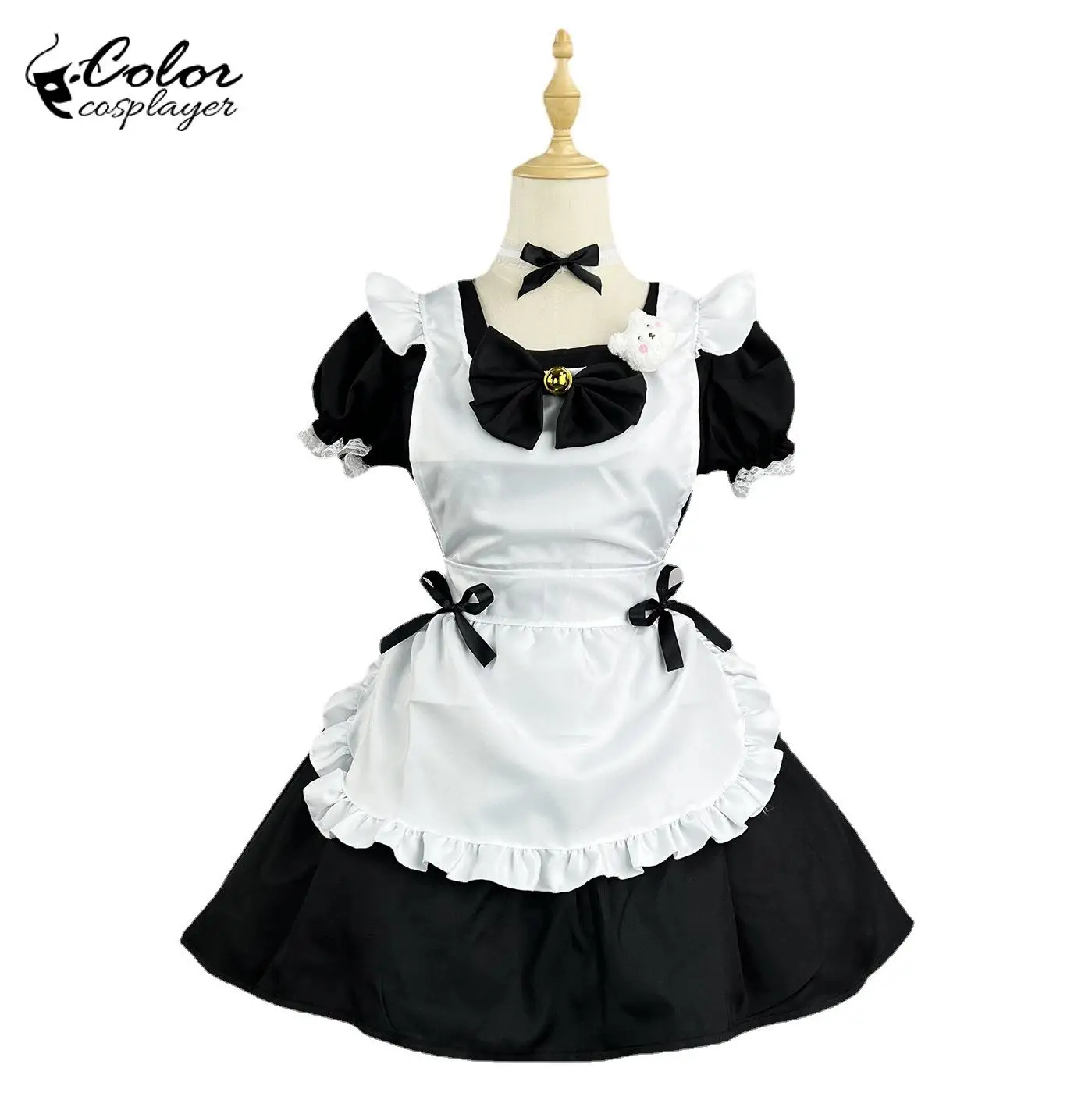 Vestido Cosplayer Maid em preto e branco para mulheres, Kawaii Lolita, Traje Café, Uniforme para o Halloween, Vestido Avental, Terno Japonês, Cor