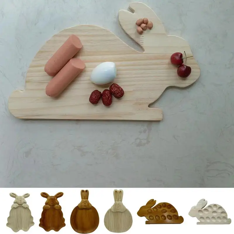 Easter Platter Cute Classic Rabbit Shape Charcuterie Board Double Sided Decorative Tray Wood Serving Platters Table Centerpiece