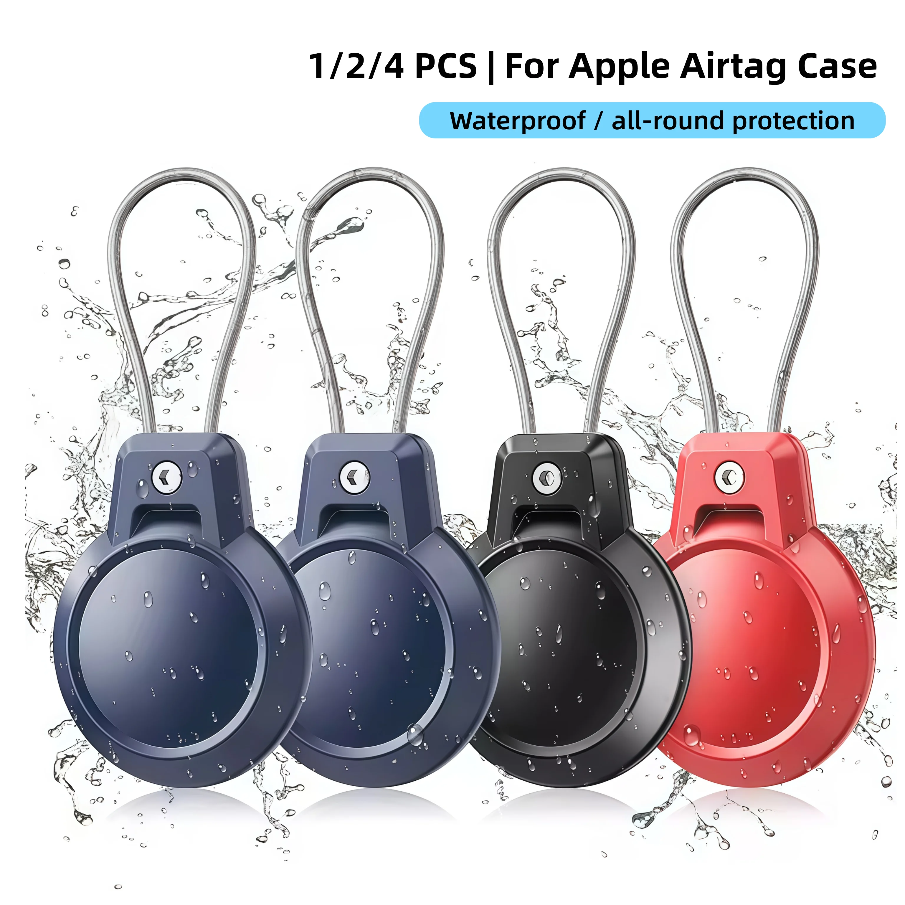 GITFOS Airtag Holder Airtag Case Waterproof for Apple Air Tag 2 Pack Keychain Airtags Cover Steel Wire Key Ring for Dog Bike