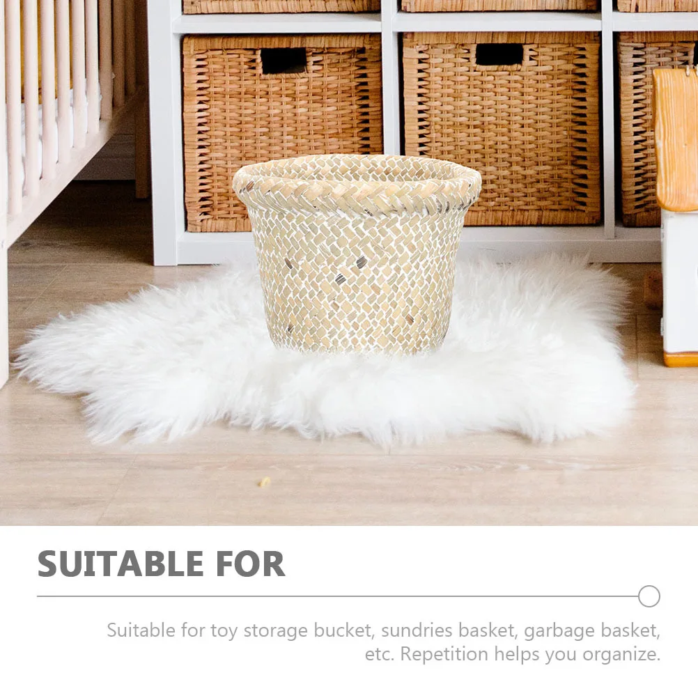 

Rattan Woven Basket Natural Cane Rustic Style Lid Covered Versatile Storage Organizer Sundries Trash Bedroom Kitchen Fruit