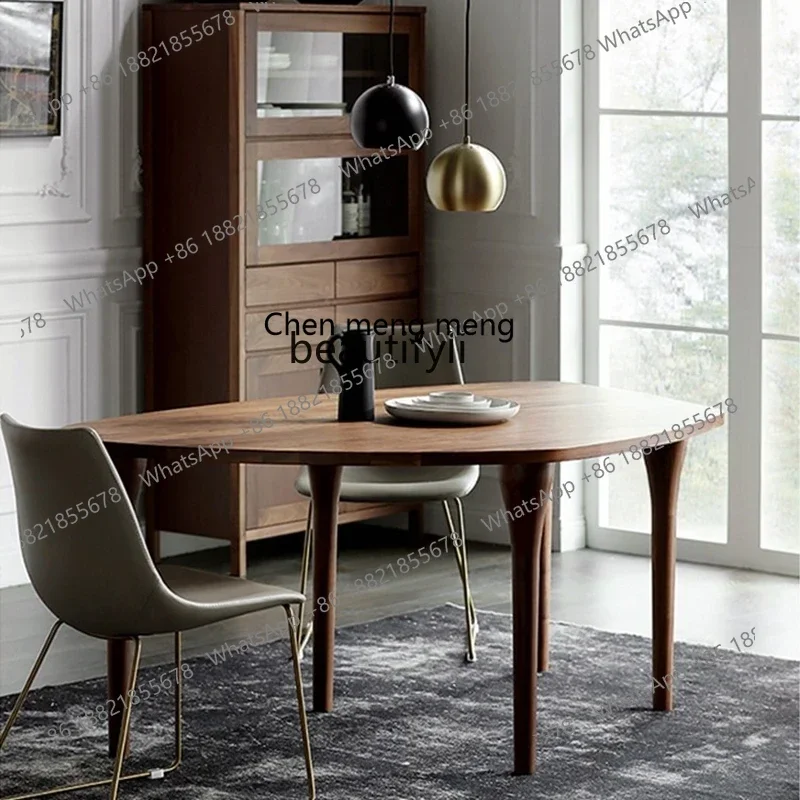 

North American black walnut dining table medieval Nordic simple solid wood special-shaped dining table desk5556