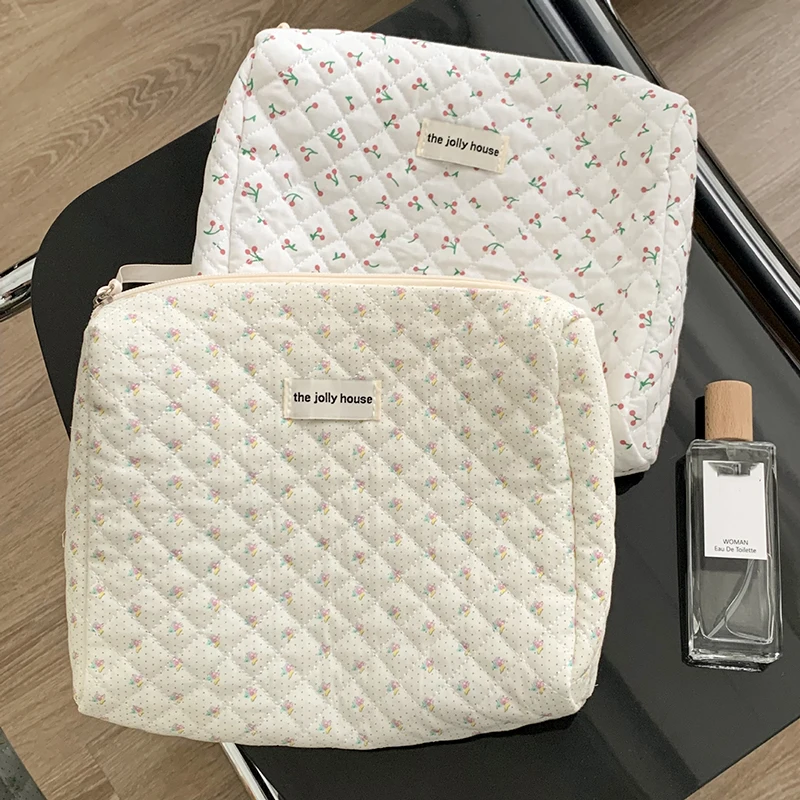 New Cotton Cosmetic Bag Ladies Portable Quilting Travel Organzier Makeup Storage Pouch Handbag Tote Wash Bag di grande capacità