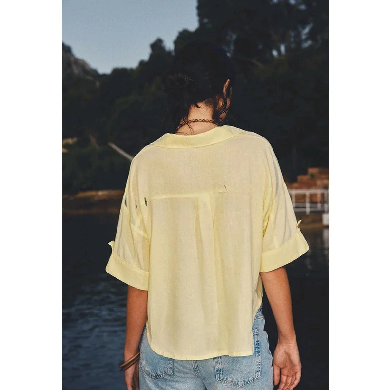 Summer New Casual Sle Mixed Fiber ort Collar irt Women's Loose Fit Polyester Blend UV Protection Pure Color Button up