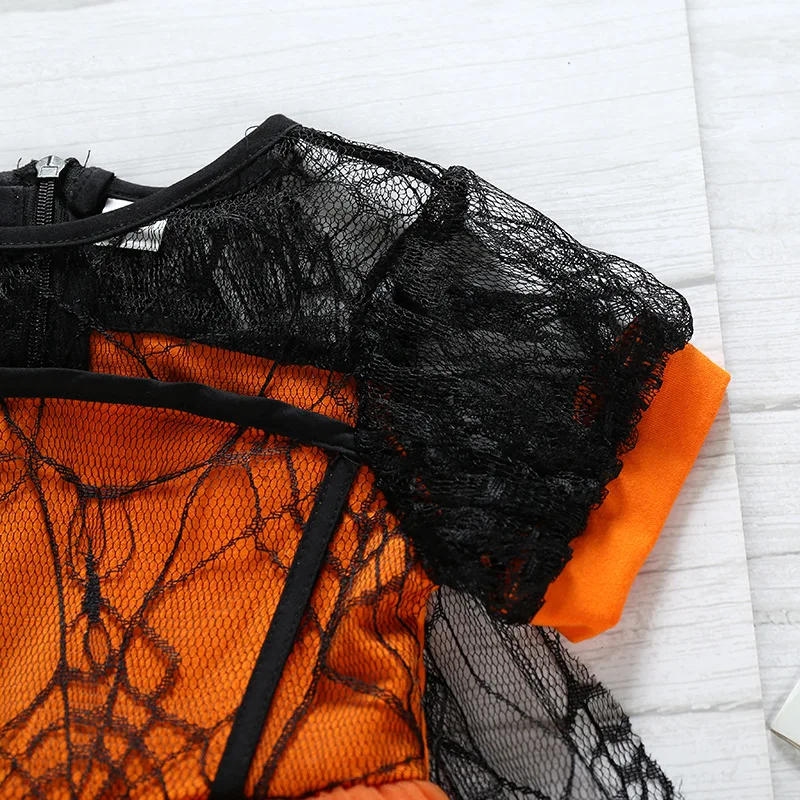 Mädchen-Spinnen-Hexen-Tutu-Kleid-Set, Spinnennetz-Netzcape, Hexenhut, Handschuhe, Kürbistasche, Leggings für Kinder, Halloween-Cosplay-Outfit – Detail 15