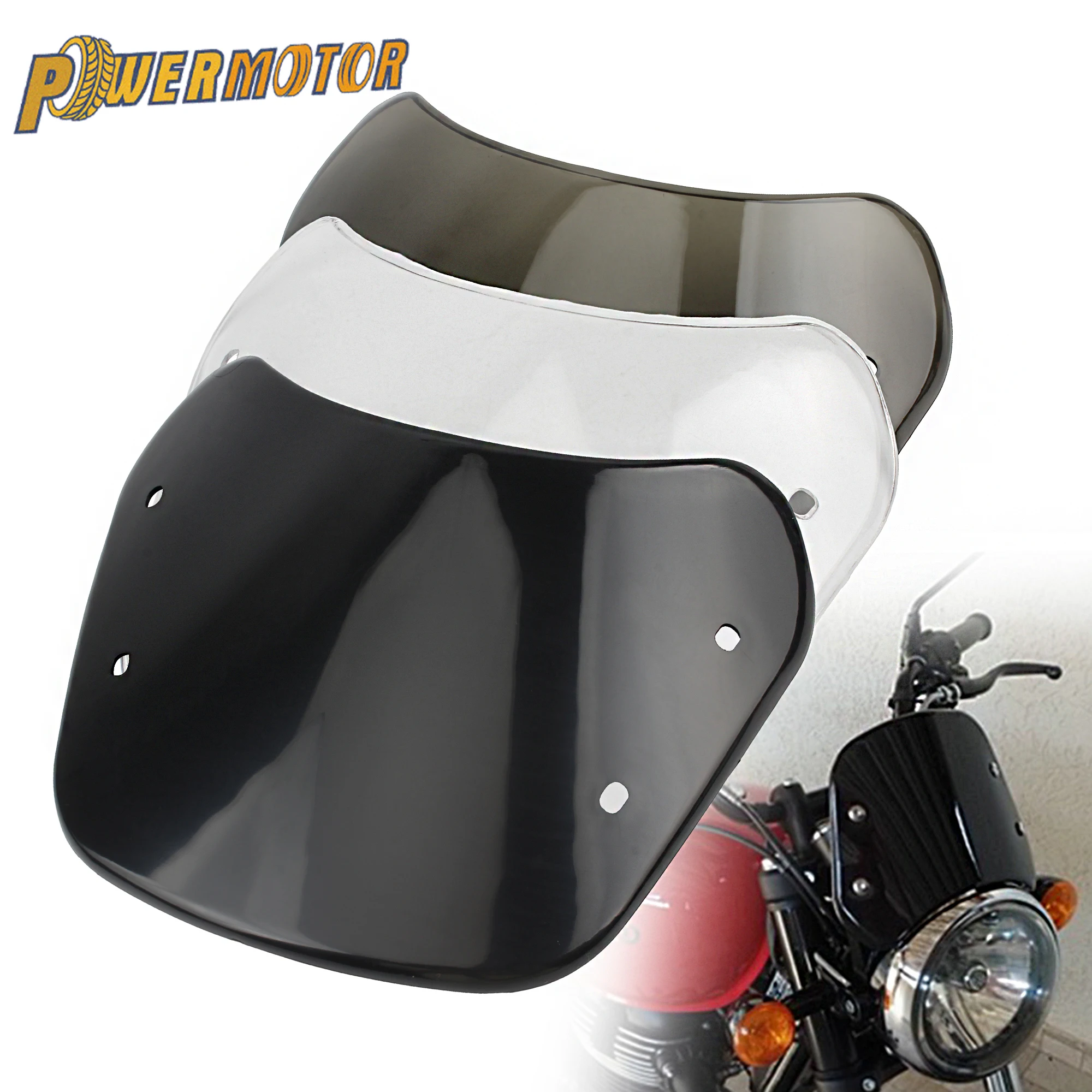 

Powermotor 5"-7" Universal Retro Motobike Windscreen Windshield Deflector Cover Guard For Honda NAVi Motorcycle Sun Visor