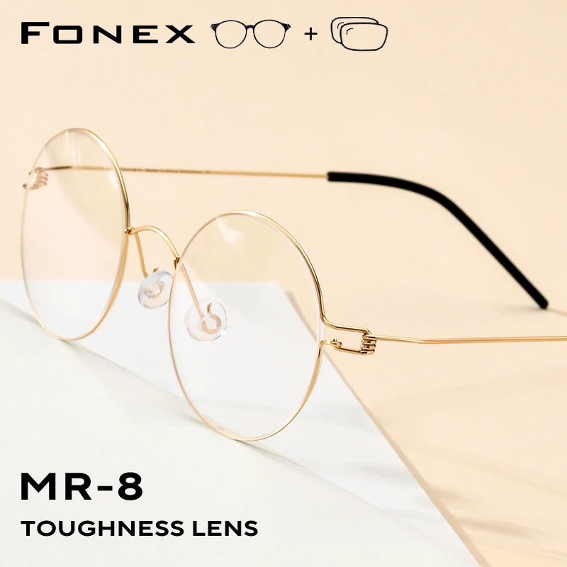 FONEX Progressive Prescription Eyeglasses Custom Photochromic Myopia Optical Lens Eyewear Men Round Titanium Glasses Frames 8607