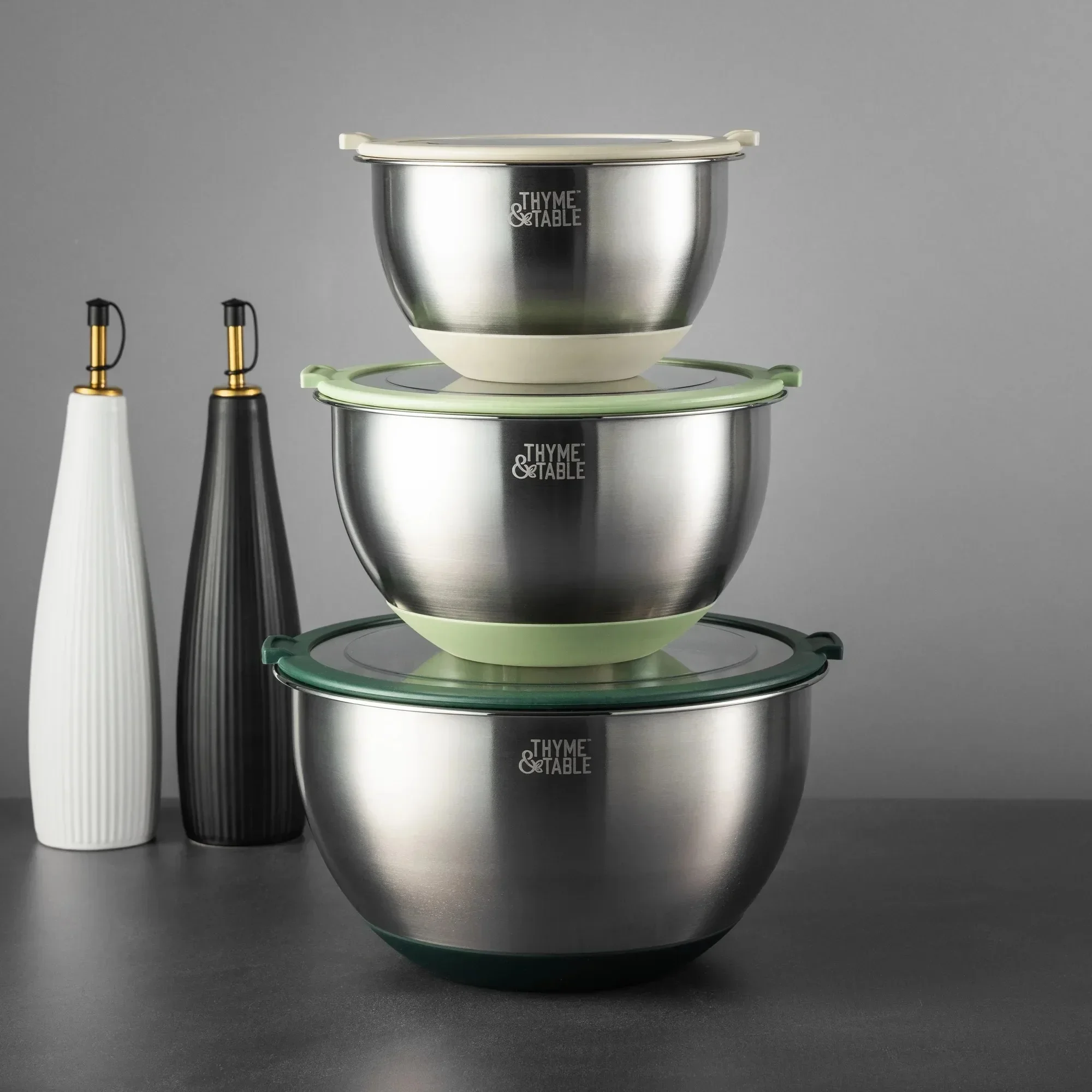 

Набор мисок для смешивания из 6 предметов с прозрачными крышками Easy Grip — зеленый