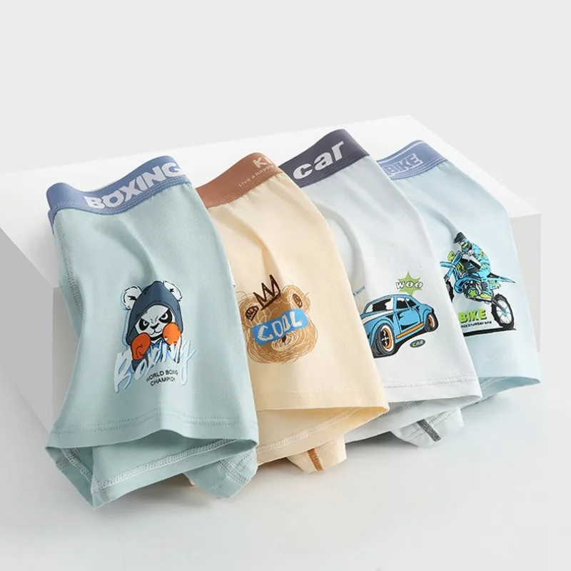 

4PCS Teens Boys Cotton Soft Antibacterial Underwears Kids Cute Cartoon Print Panties 7+y Young Child Breathable Comfort Knickers