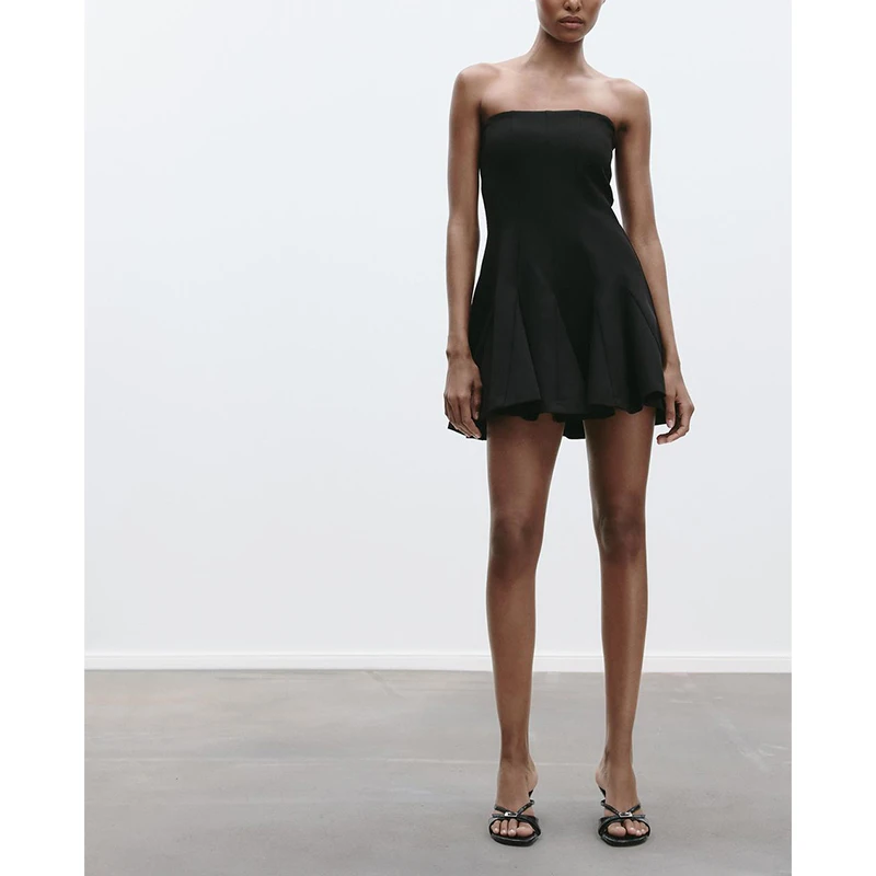 Spring New Women's ort Wide Sweep One oulder Straight Collar Tube Dr High Waist Polyester Fiber Summer Commute Sle