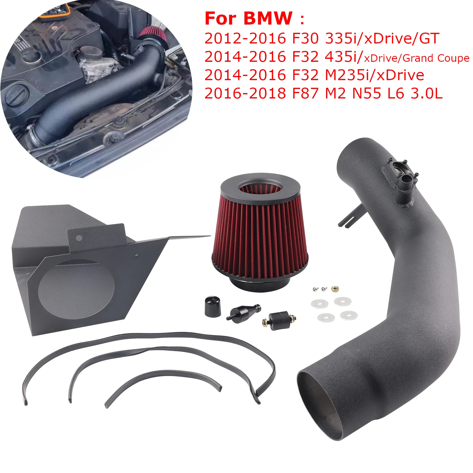 

Модифицированные детали, комплект трубок системы впуска холодного воздуха + теплозащитный экран, красный для BMW 12-15 335i/14-16 435i M235i/16 M2 N55 3.0L Turbo