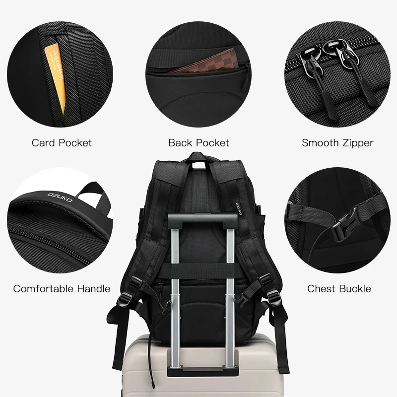 OZUKO-Mochila de gran capacidad con diseño para hombre, morral de negocios para ordenador portátil de 15,6 pulgadas, con carga USB, impermeable, para viaje