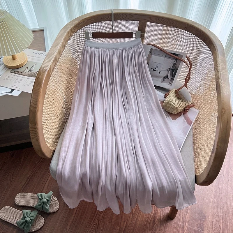 

Seoulish High Waist Mesh Women's Umbrella Skirts 2025 New Spring Summer Solid Elegant Casual Loose A-line Midi Skirts Female