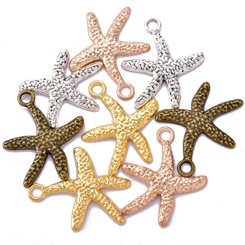 4PCS 48*40mm 4 Color Wholesale animal Charms Alloy Metal starfish Pendants For DIY Handmade Jewelry Accessories Making