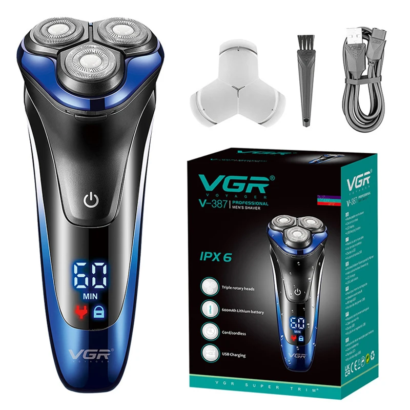 VGR Wet Dry Electric Shaver For Men Rotary Beard Electric Razor Shaving Machine Grooming Kit Rechargeable LCD Display