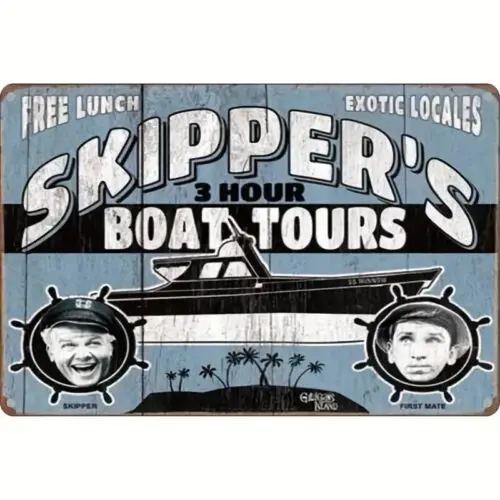 Skipper's 3 Hour Boat Tours 8 x 12 inch Metal Sign Distressed Gilligans Isle