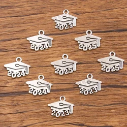 30PCS 14*18mm Metal Alloy Year 2023 2024 2025 2026 Bachelor's Hat Charms Graduate Pendant For Jewelry Making DIY Handmade Craft