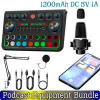 Audio Interface with Microphone 1200mAh Voice Changer Live Sound Card Studio Recording Kit for Live Streaming Singing Gaming