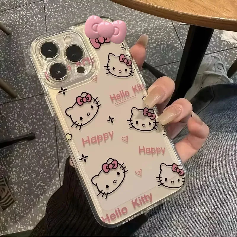 Full Screen Hello Kitty KT Head Bow Phone Case For iPhone 16 15 14 13 Pro Max 11 12 13 Pro X XR 7 8 Plus Cute Girl Y2K Cover - náhled 2