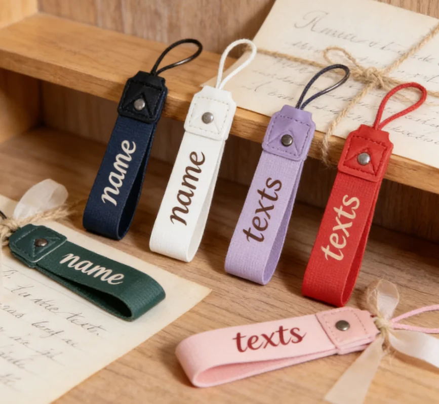 Personalized Name Coffee Water Cup Braid Keychain Custom Logo Ribbon Rope Keyring Print Number Hanging Strap Webbing Key Chain
