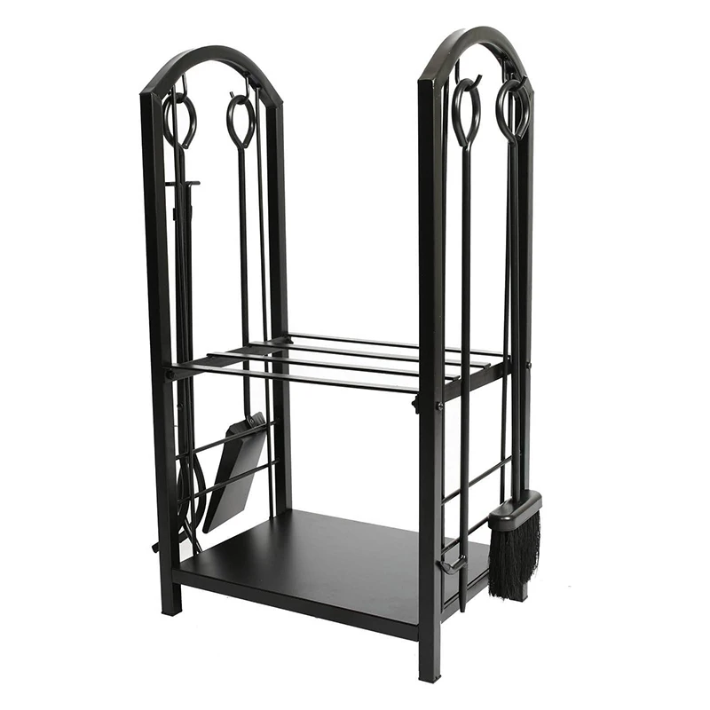Firewood Rack with 4 Tools Heavy Duty Log Holder Metal Fireplace Lumber Storage Shelf Indoor Outdoor Wood Stacker