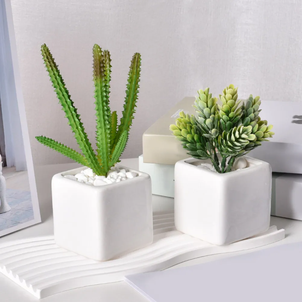 

Набор из 6 квадратных белых керамических горшков для суккулентов и кактусов, современные маленькие кашпо для растений, декор для дома, офиса, стола