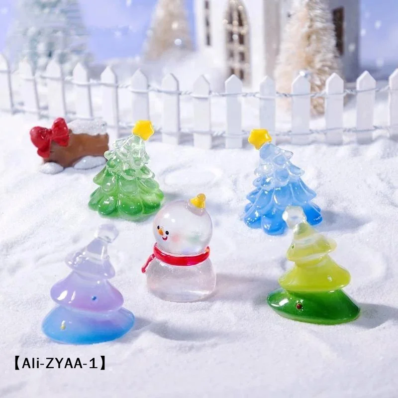 【A】Mini Christmas Snowman And Tree Figurines Glossy Translucent Cute Design For Christmas Party Desktop Fairy Garden Decor