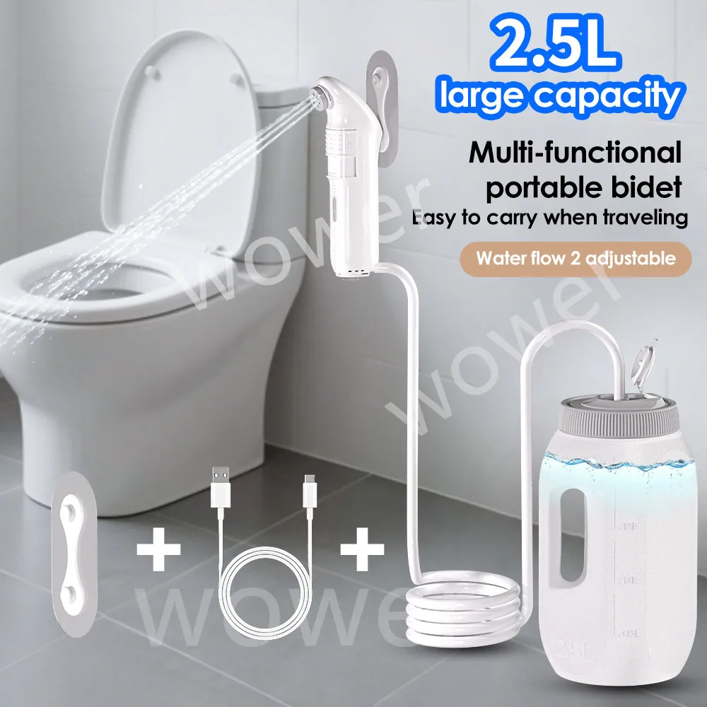 

1600mAh Portable Bidet Sprayer with 2 Mode Pressures IPX6 Waterproof Rechargeable Shattaf Camping Travel Bidet Shower Sprayer