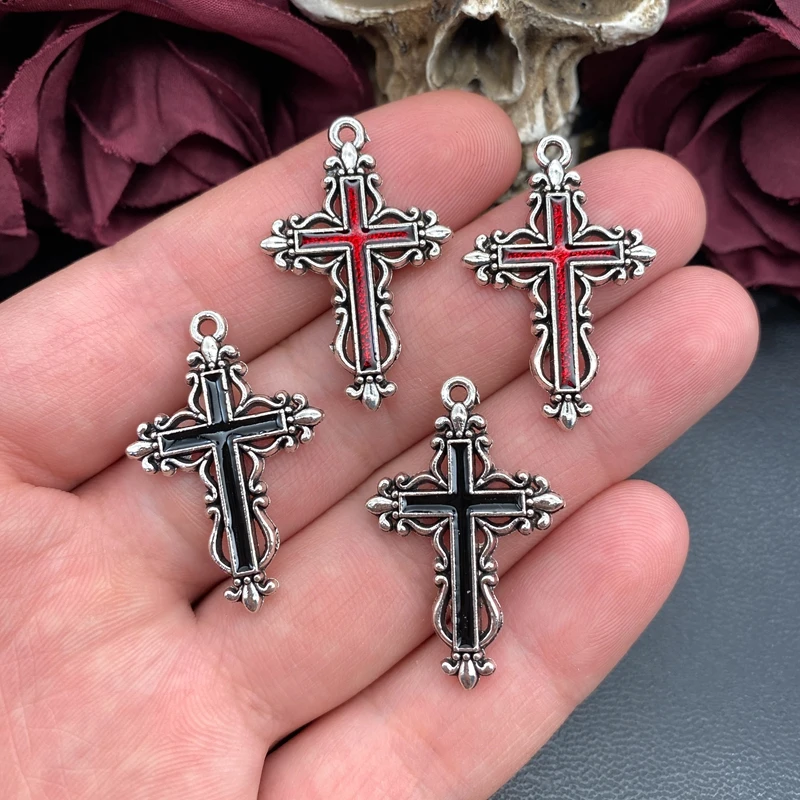 6pcs 35*23mm Punk Enamel Bloody Red Black Cross Charms Designer Charms ,Fit Jewelry Making DIY Jewelry Findings