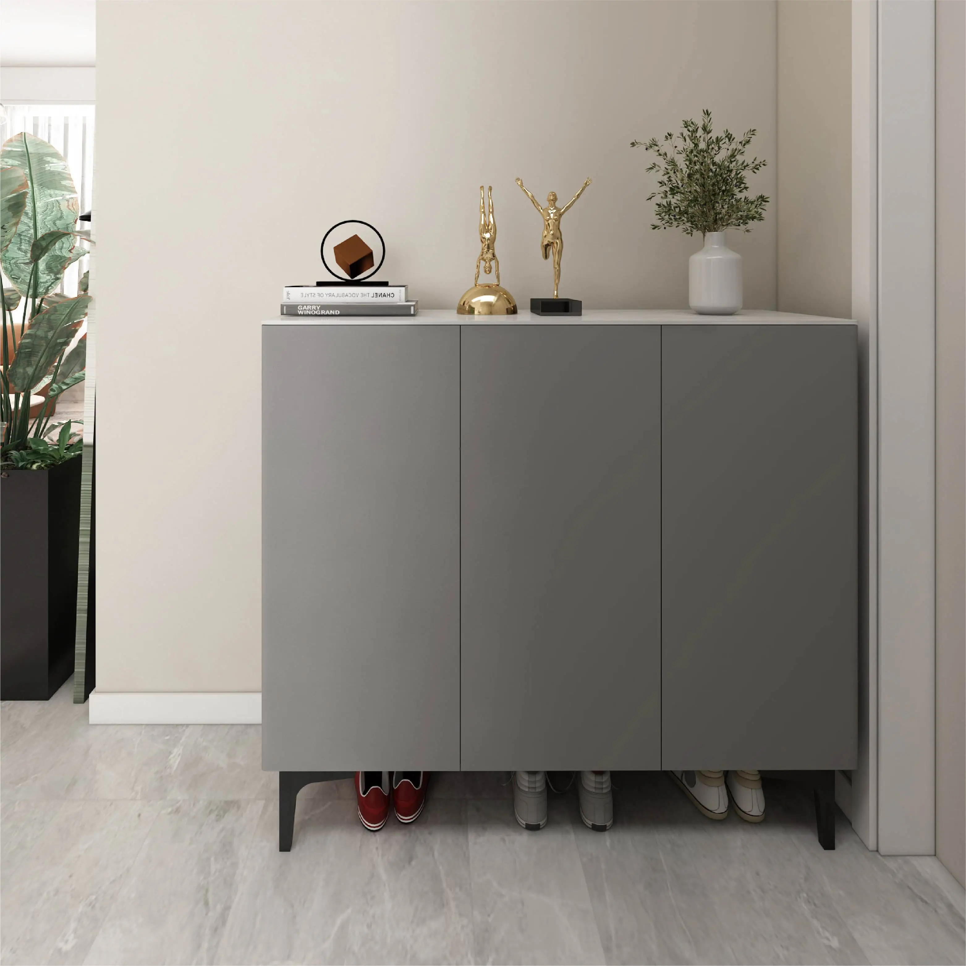 Shoe cabinet Solid wood door with drawers Entering the door Entry porch cabinet Household new wall with rock slab locker