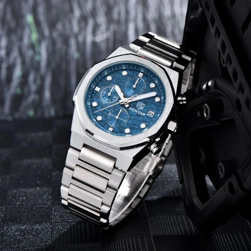 2026 BENYAR new men's watch luxury brand multifunctional men's chronograph stainless steel 30 meter waterproof quartz watch