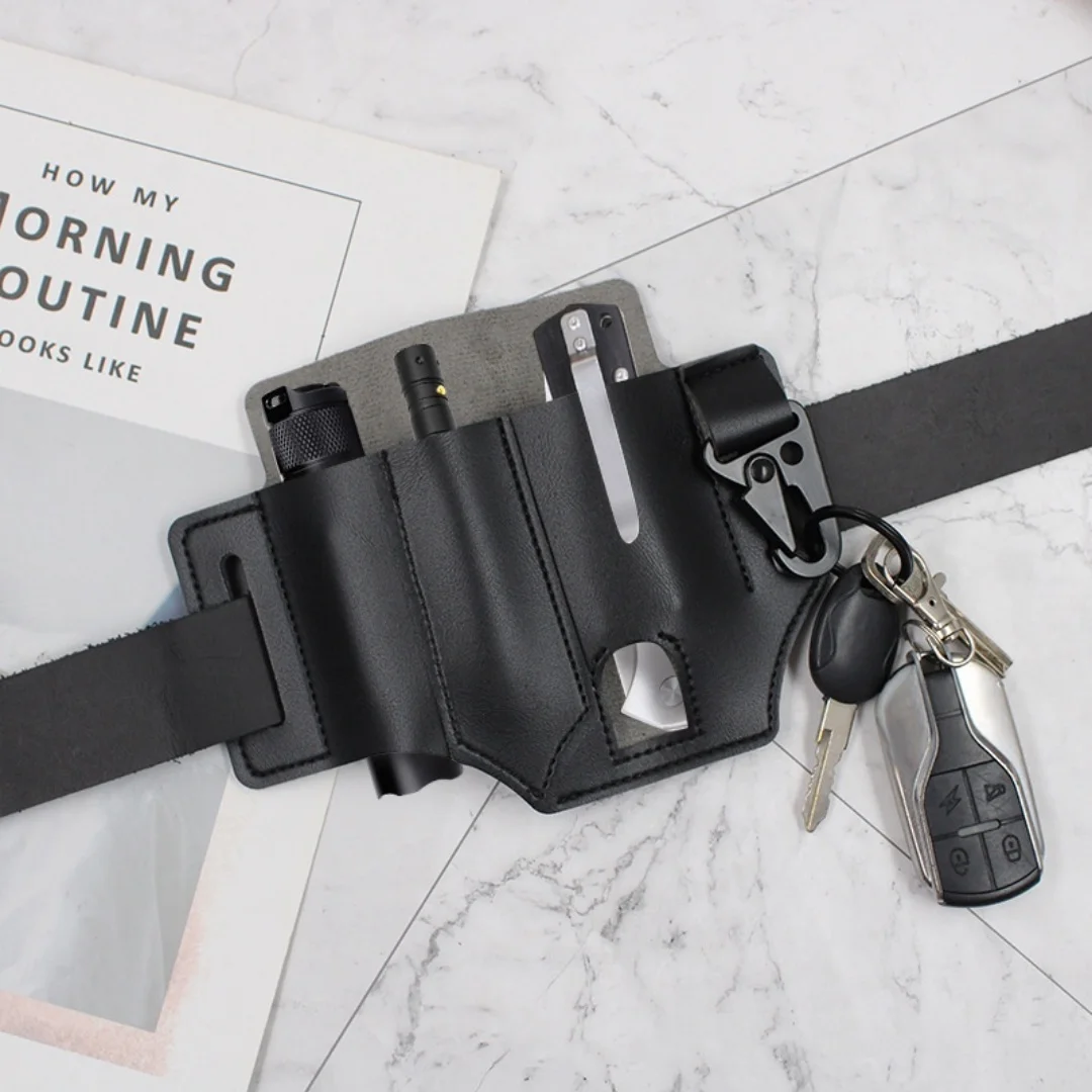 Tactical EDC Tool Set Leather Waist Bag Flashlight Keychain Set Portable Tool Storage Bag Leather Set One Piece
