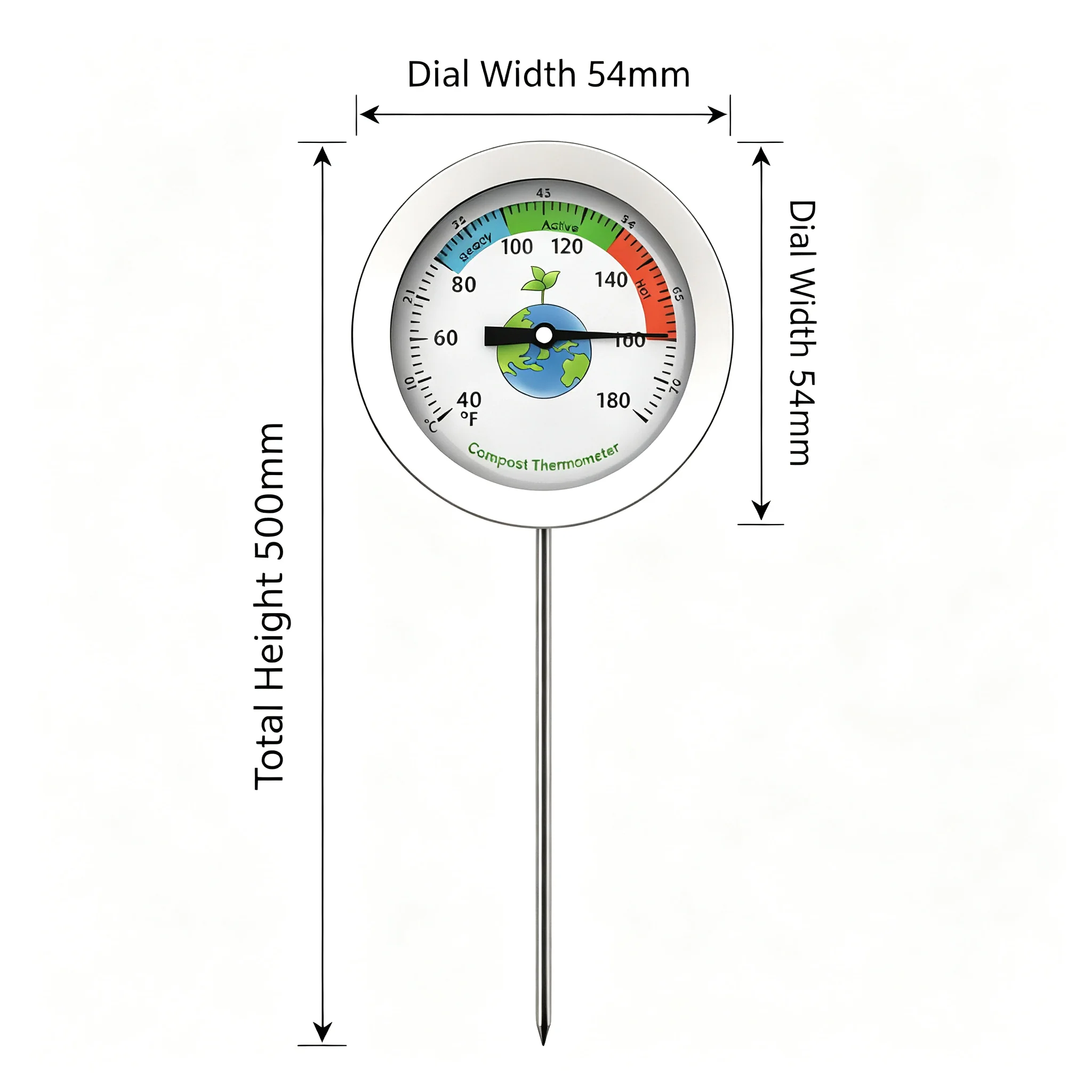 Mechanical Soil Thermometer with No Battery Required for Continuous Composting and Garden Temperature Tracking