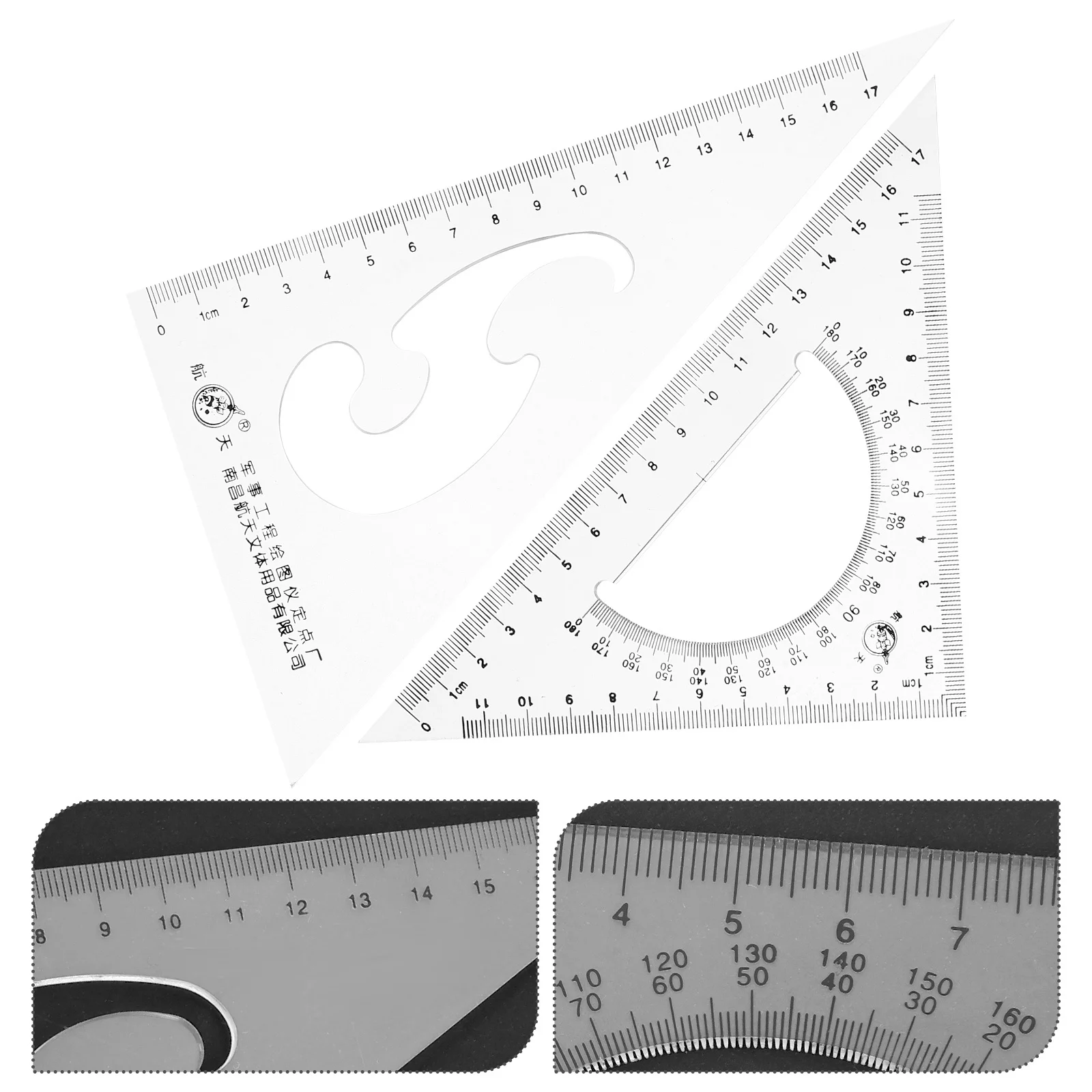 

2Pcs Multifunctional Triangle Ruler Set for Students Drafting Kit Engineering Design Geometry Measuring Angle Template Tool