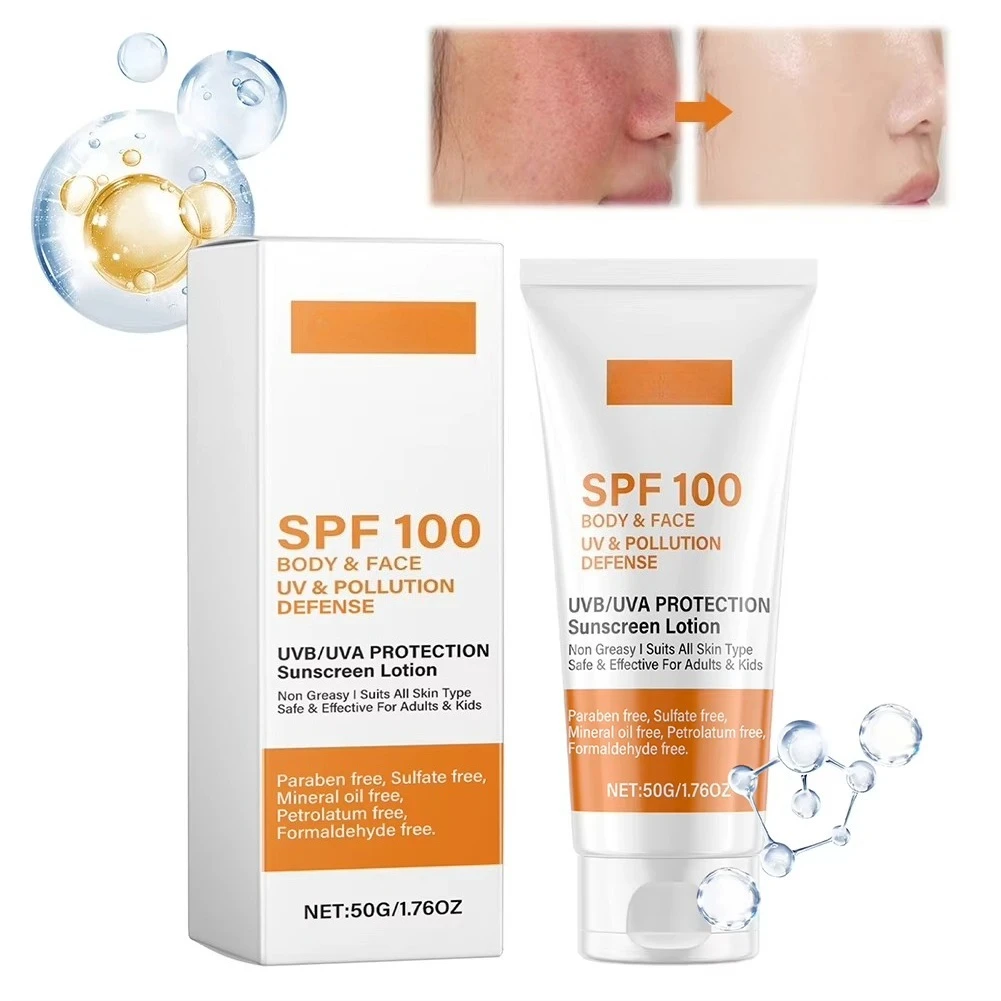 Protector solar facial y corporal No graso SPF 100+ Bloqueador solar facial Protección UVA y UVB Crema bloqueadora solar Anti envejecimiento para la playa de verano