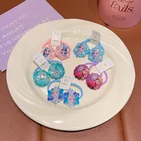 Disney Gir Kawaii Elsa Anna Princess Rubber Band Hairband Frozen Hair Rope Three-dimensional Cartoon Ponytail Hairband 2 Pairs