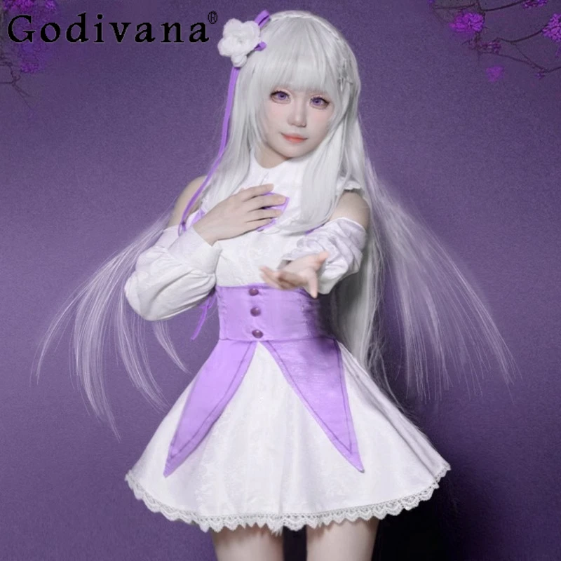 

Theater Appointment Cosplay Costumes for Women Halloween Party Sweet Princess Dress Set Girls White Purple Back Bow Dress
