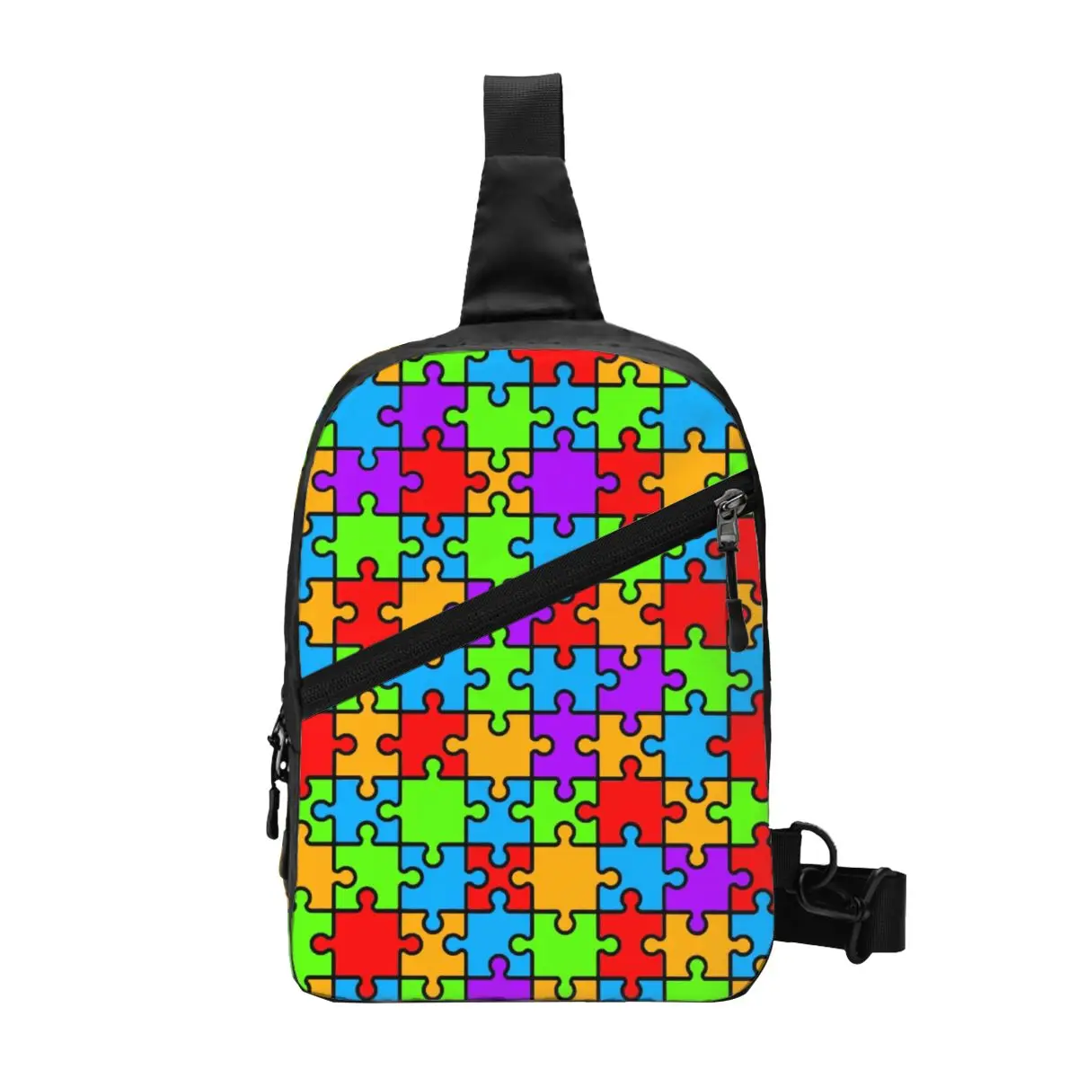 

Custom Colorful Puzzle Autism Awareness Pattern Sling Chest Bag Shoulder Crossbody Backpack for Men Traveling Daypack