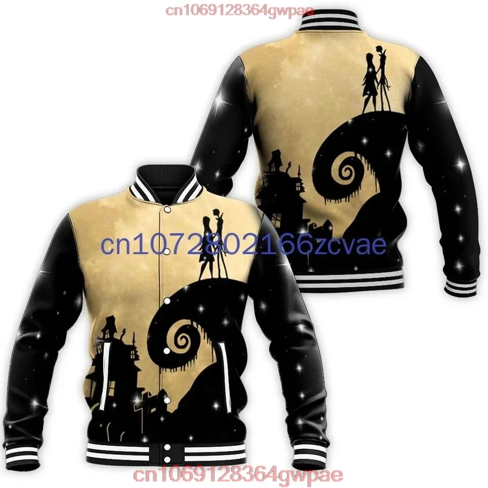 New the Nightmare before Christmas Jack and Sally Baseball Jacket Disney Casual Oversize Street Men's and Women's Jacket