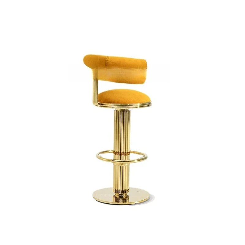 Light luxury bar chair soft bag backrest gold jewelry high stool stainless steel luxury bar chair