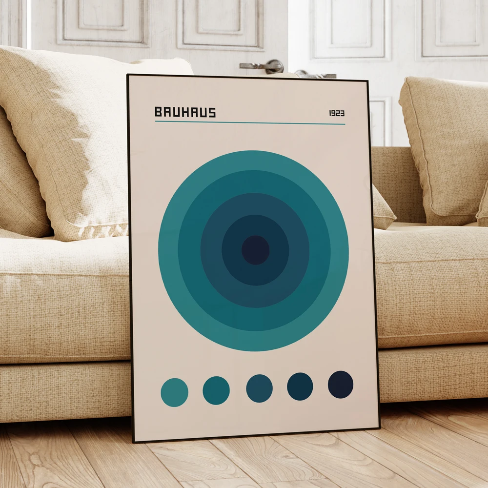 Modern Abstract Bauhaus Blue Color Code Wall Art Aluminum Frame Prints Canvas Painting Poster Living Room Home Decor