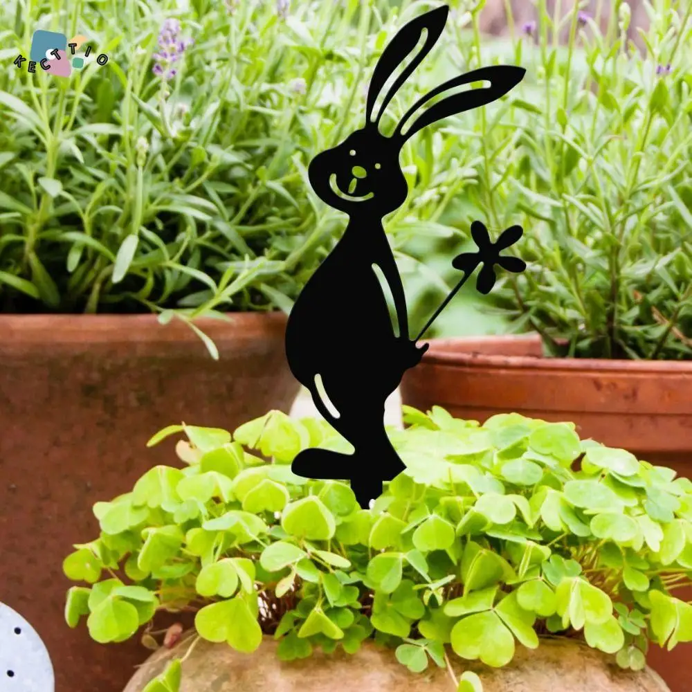 Ground Insertion Landscape Iron Rabbit Ground Inlay Ornaments Cute Funny Garden Statue Handicraft Creative Bunny Plugin Home