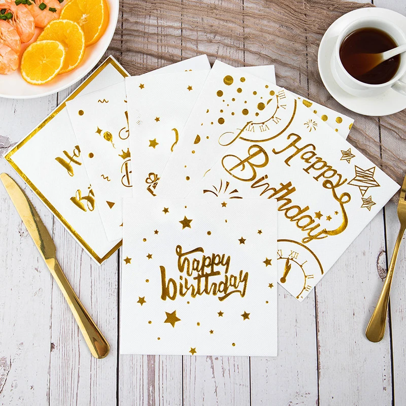 

100 шт. бронзовые салфетки с принтом, тематические салфетки для вечеринки в честь Дня Рождения, одноразовые квадратные салфетки для отеля, ресторана, товары для дома