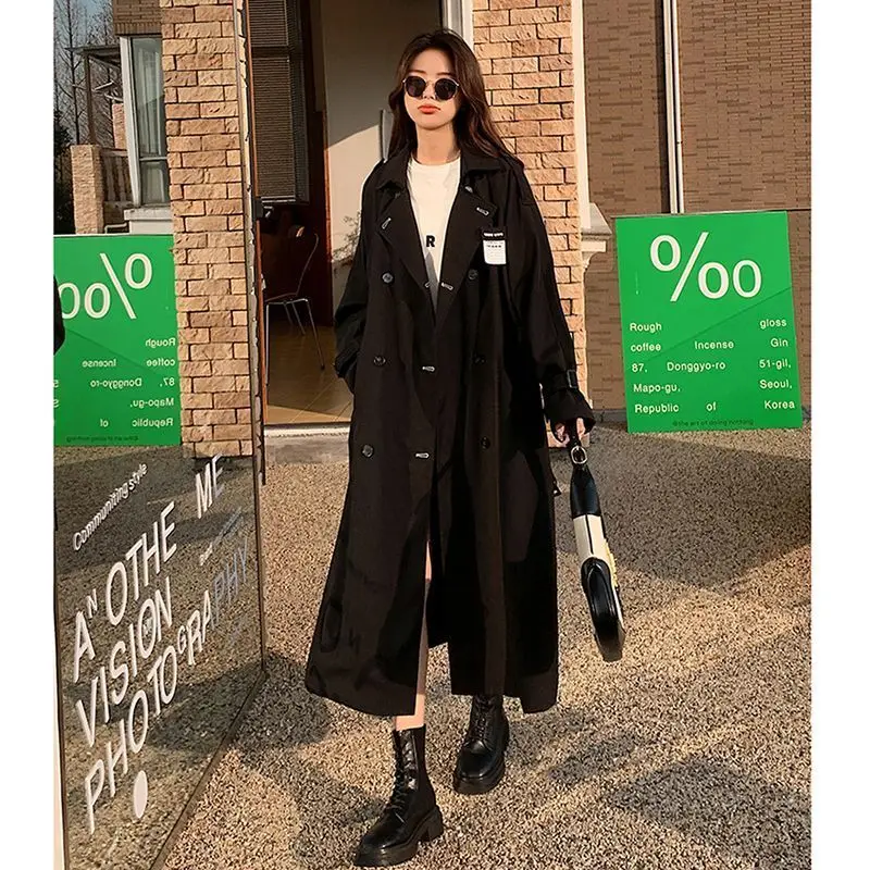 

Trench Coat Female Adjustable Folding Modest Handsome Ribbed Raincoats Button-Up Year Trim Washed Shaped Roupas Femininas Detail