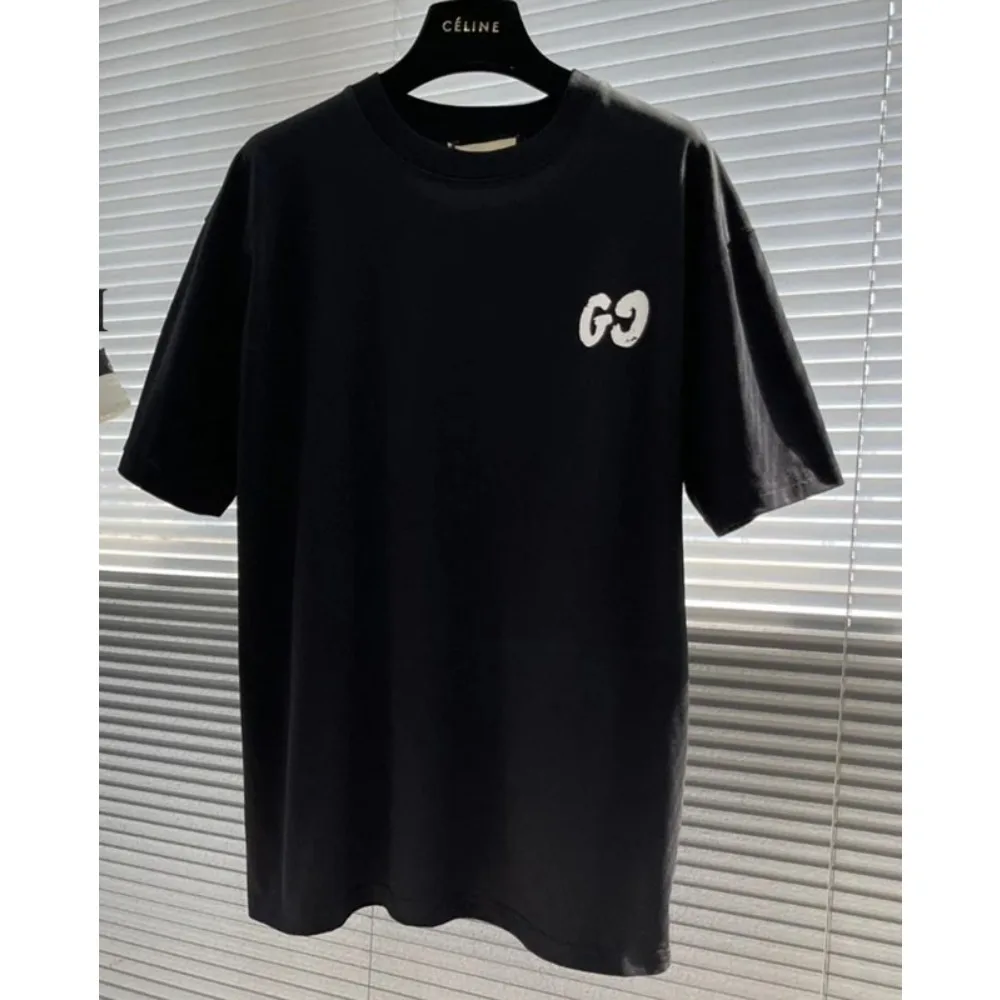 

Graffiti letters double G printed logo fashion loose short sleeve men's T-shirt women