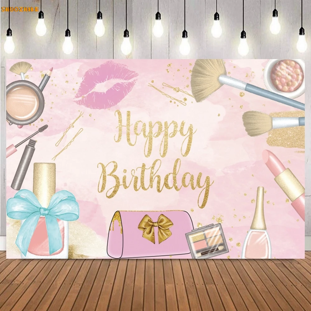 Spa Party Themed Backdrop for Photography Pink Beauty Makeup Girls Princess Sweet Birthday Party Decor Background Photo Props