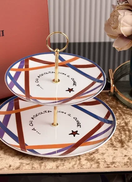 Double Dim snack tray plates Double Layers 8 INCHES and 10 inches Porcelain fruit plate 2 layers 20cm and 25cm Bone China