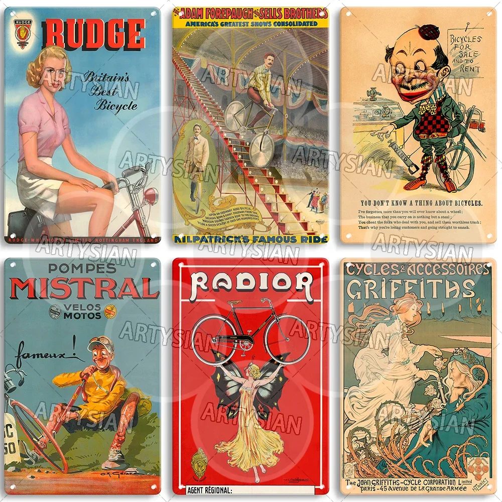 France Art Nouveau Metal Sign Bicycle Ads Rudge Cycles Automoto Cycles Le Globe Guiller Radior Radior Imperial Peugeot Cottereau