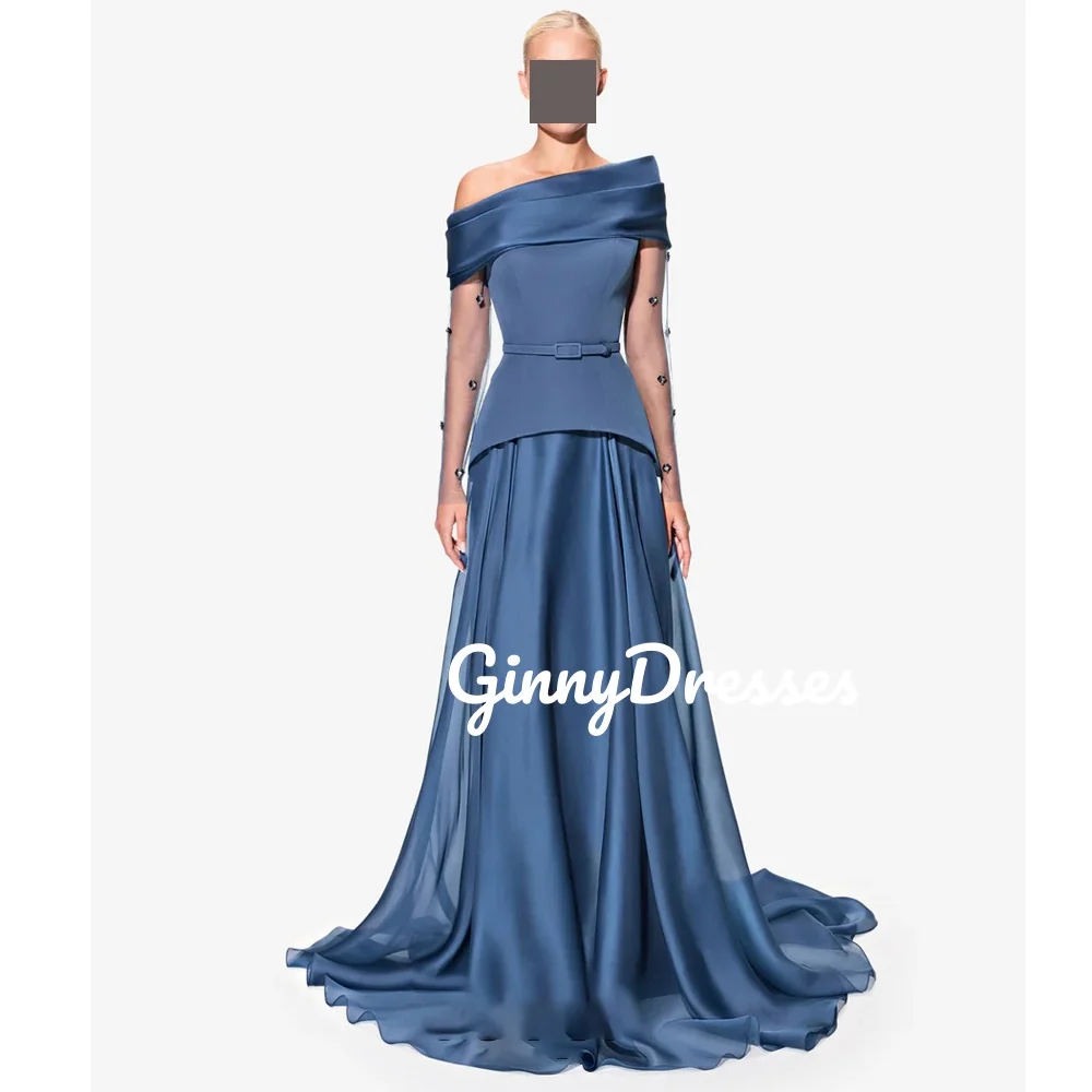 

Кружевные роскошные вечерние платья по индивидуальному заказу, трапециевидные платья на одно плечо длиной до пола, платья для выпускного вечера с бисером и длинными рукавами на молнии, свадьба