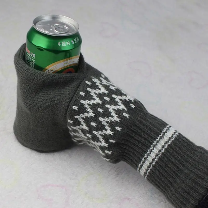 Beer Mitt Winter Warm Knitted Gloves Stitched Drink Mitt Holder Full Finger Gloves Party Easter Christmas Gifts For Men Women